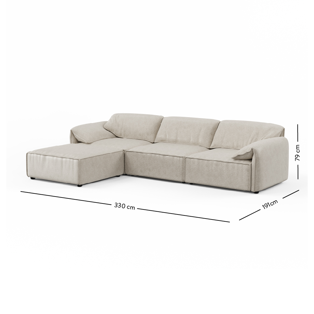Layla 3 Seater Sofa with Ottoman - Boucle