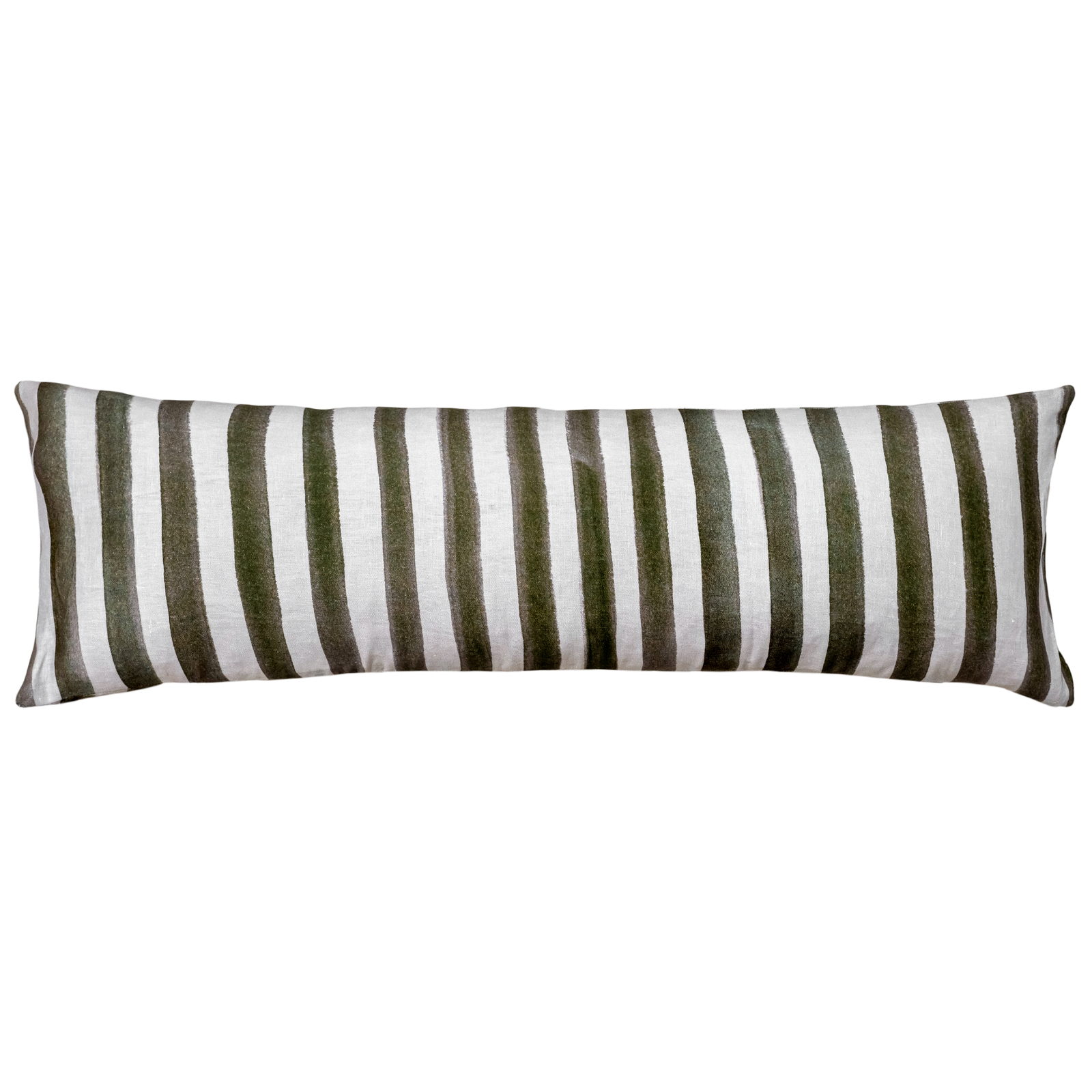 Ziggy Striped Khaki Green Long Lumbar Linen Cushion - 90X30cm