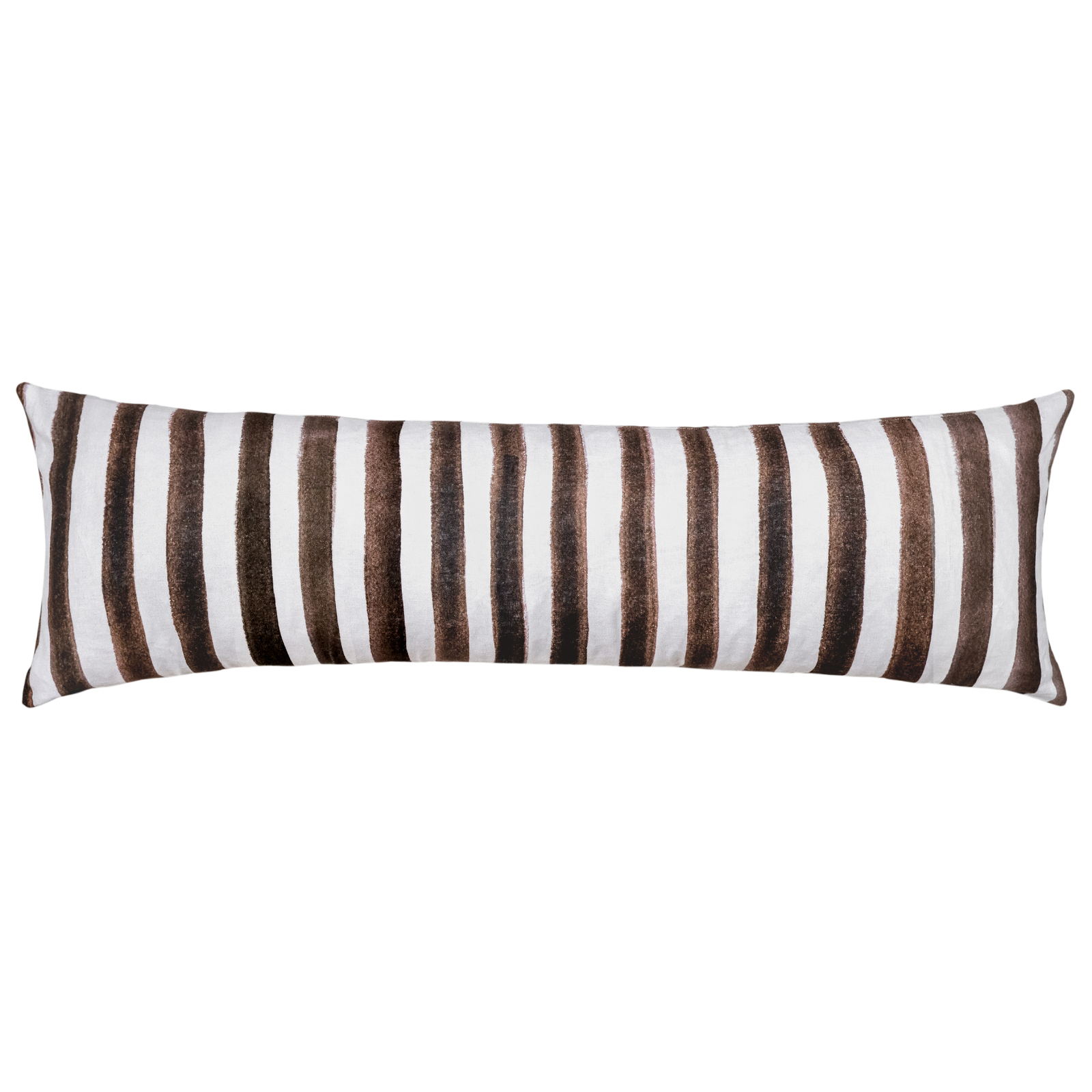 Ziggy Striped Chocolate Long Lumbar Linen Cushion - 90X30cm