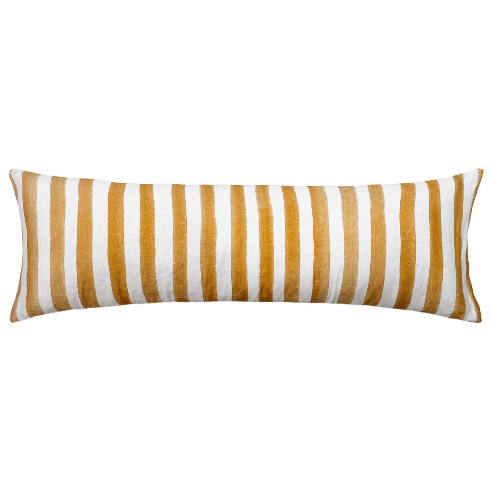 Ziggy Striped Mustard Long Lumbar Linen Cushion - 90X30cm